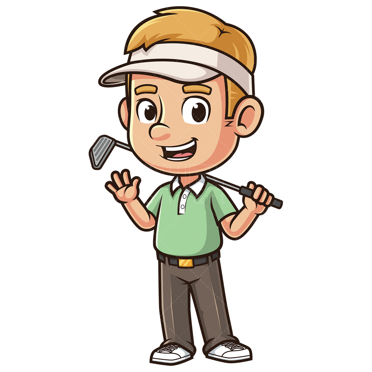 Royalty-free stock vector illustration of a happy male golfer waving.