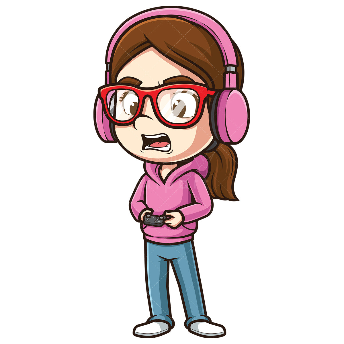 Royalty-free stock vector illustration of a intense female gamer.