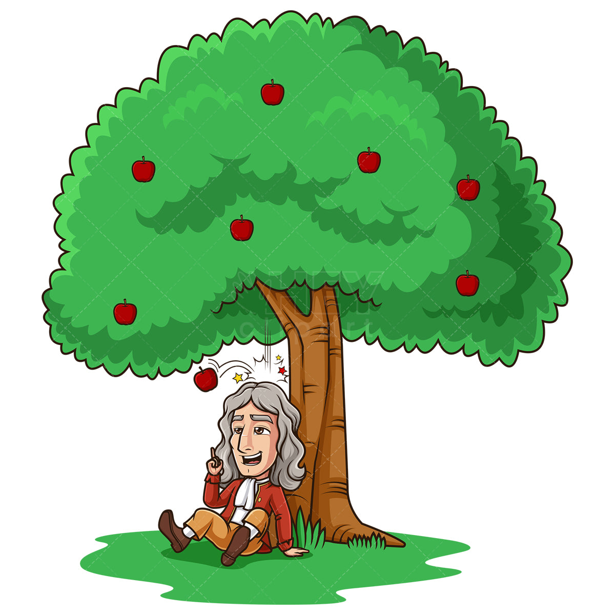 Royalty-free stock vector illustration of isaac newton finding gravity.