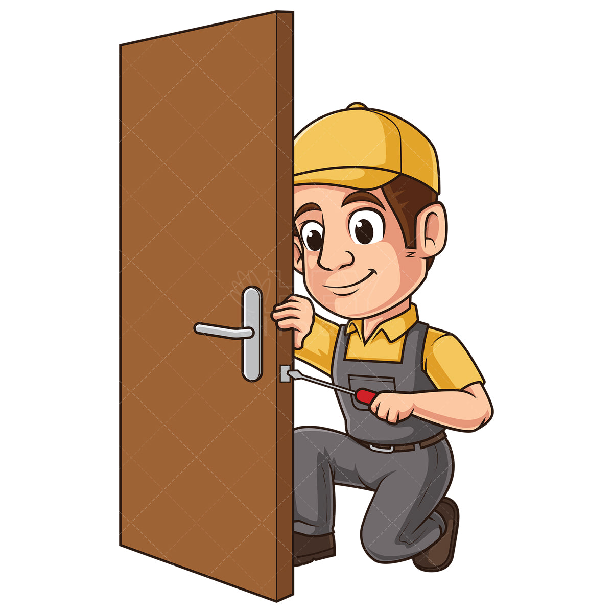 Royalty-free stock vector illustration of a locksmith fixing lock.