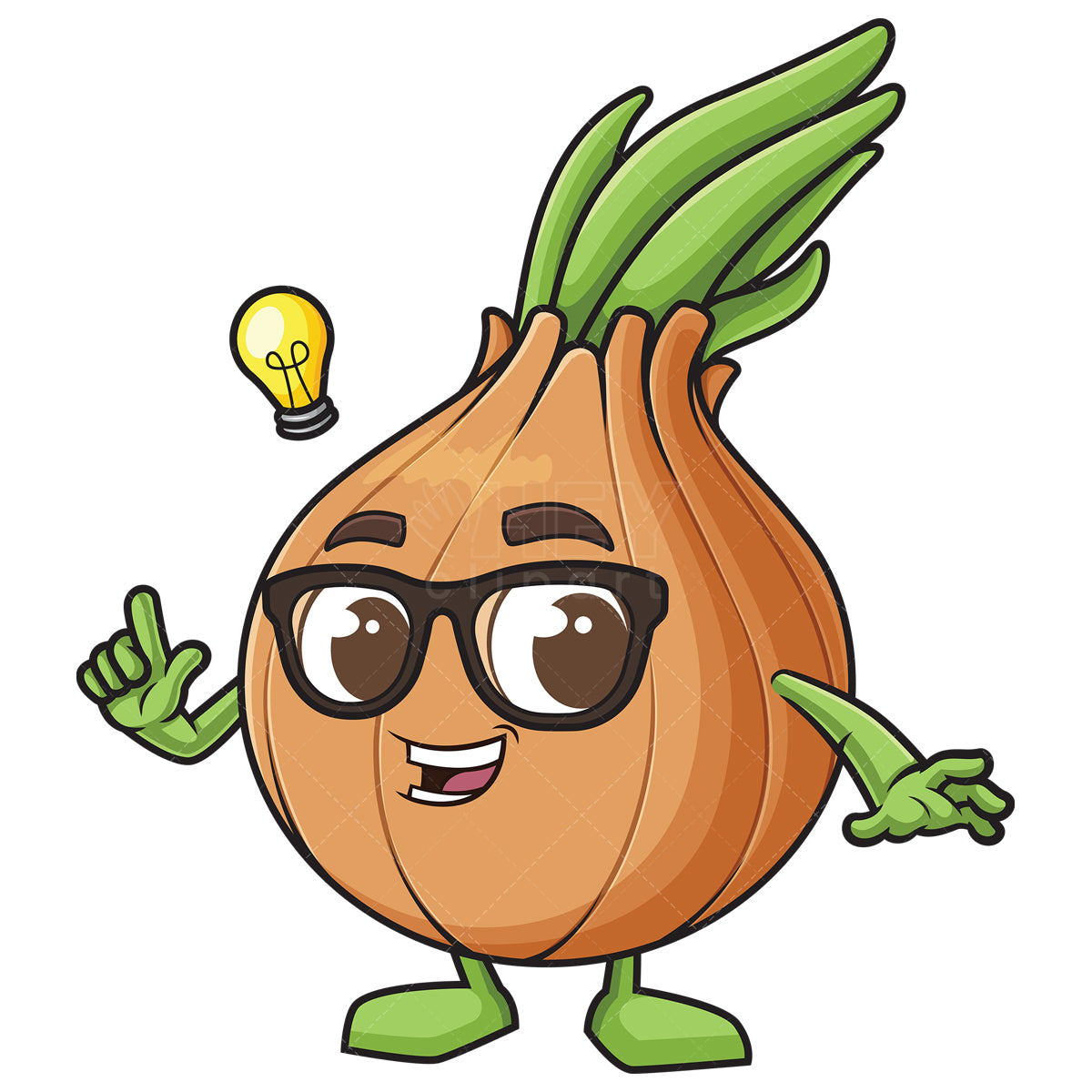 Royalty-free stock vector illustration of a onion mascot having an idea.