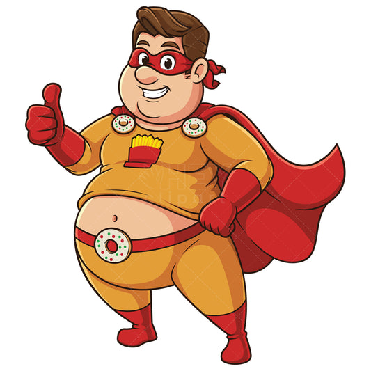 Royalty-free stock vector illustration of an overweight superhero thumbs up.