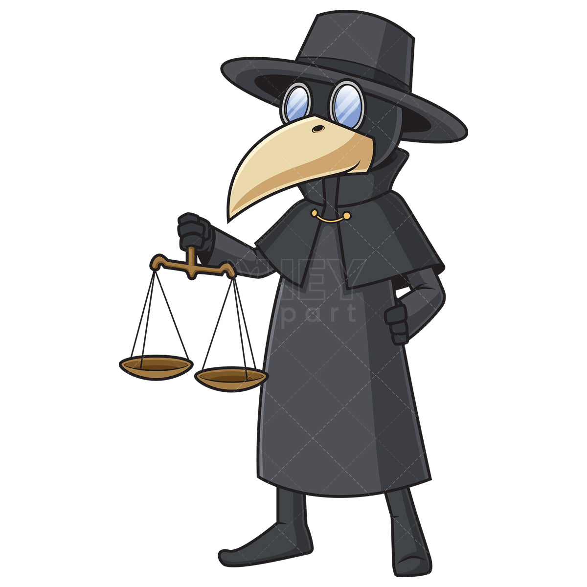 Royalty-free stock vector illustration of a plague doctor holding scales.