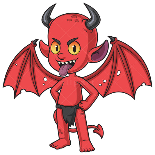 Royalty-free stock vector illustration of a red devil with unfolded wings.