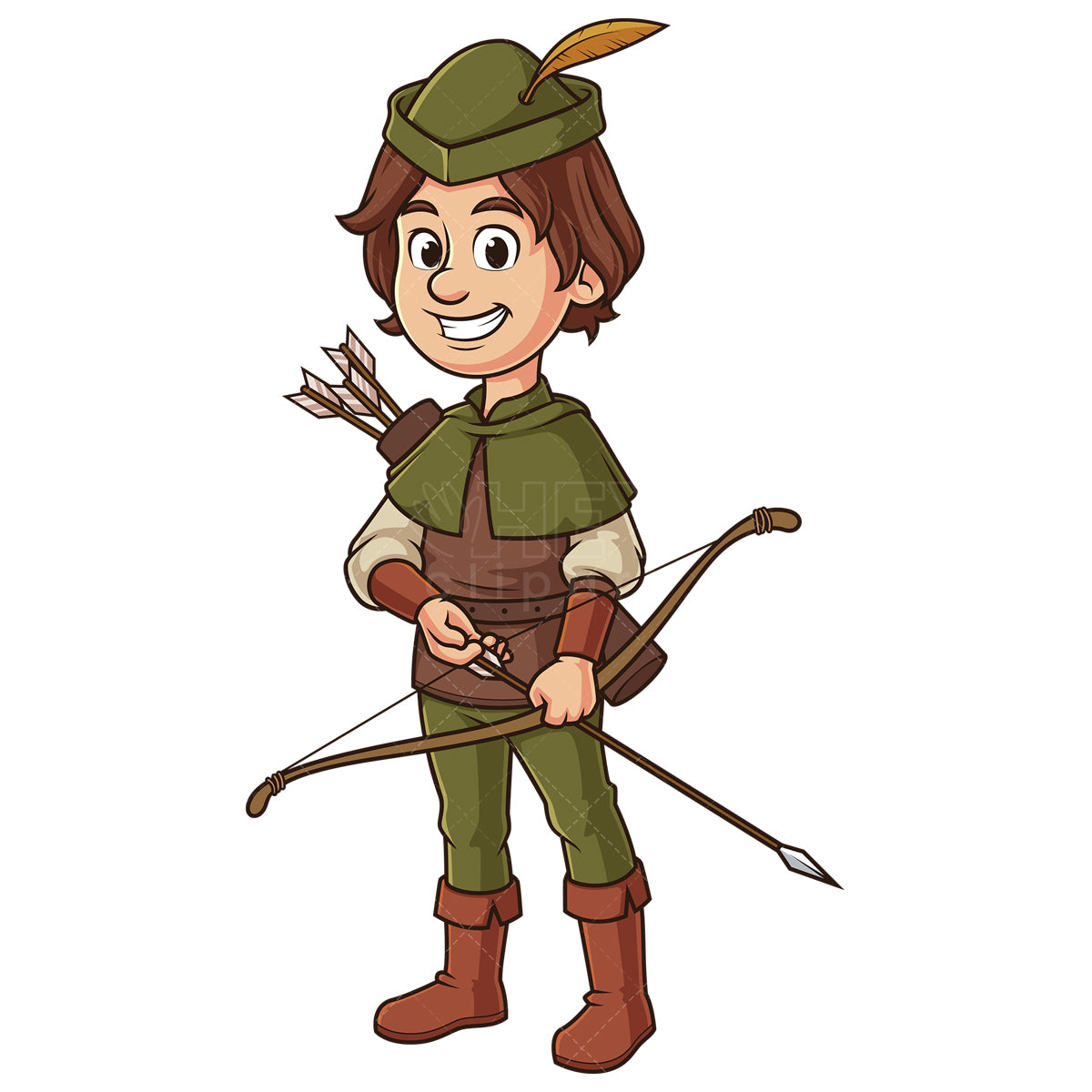 Royalty-free stock vector illustration of robin hood with arrow.