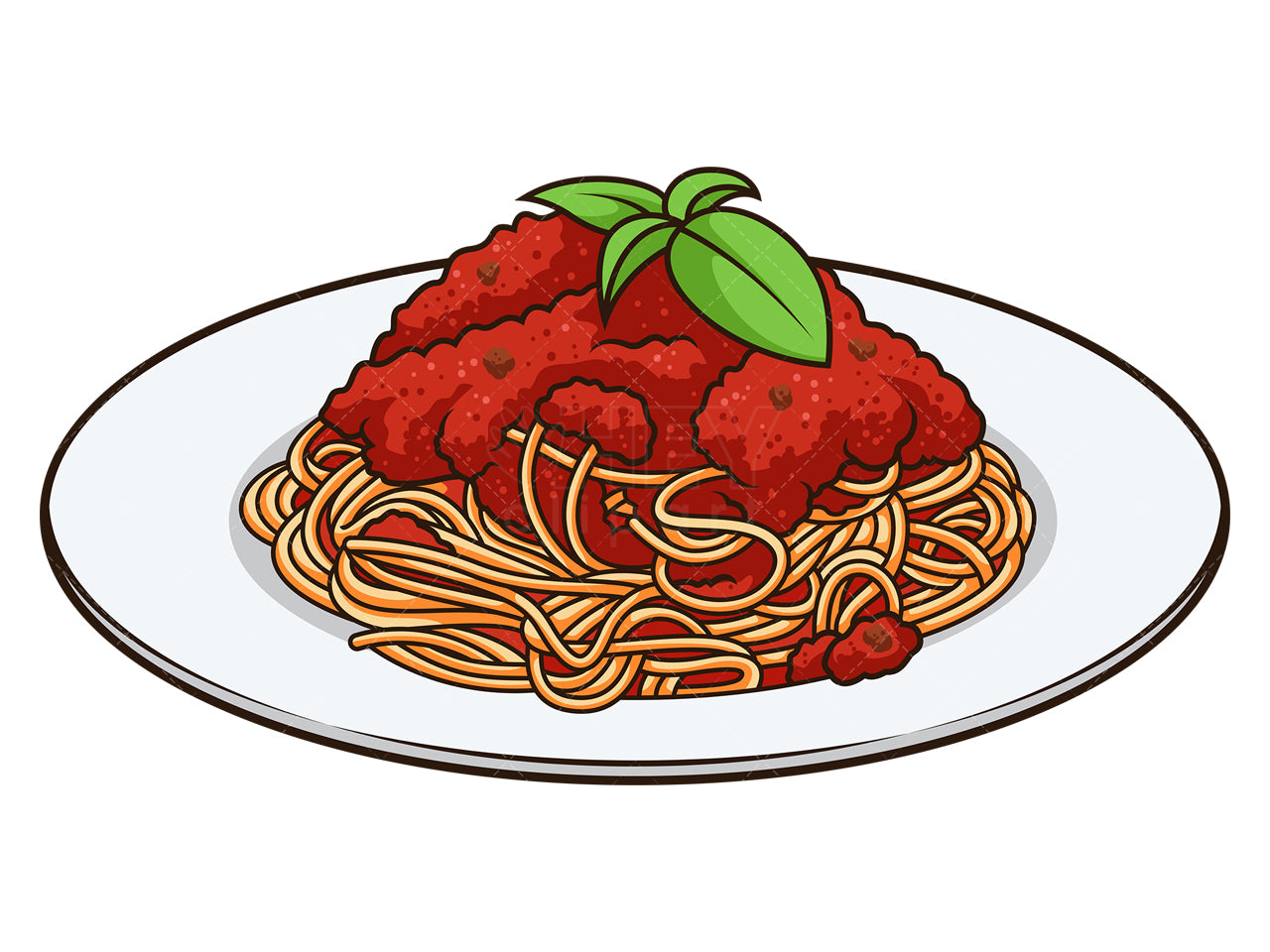 Royalty-free stock vector illustration of spaghetti on plate.