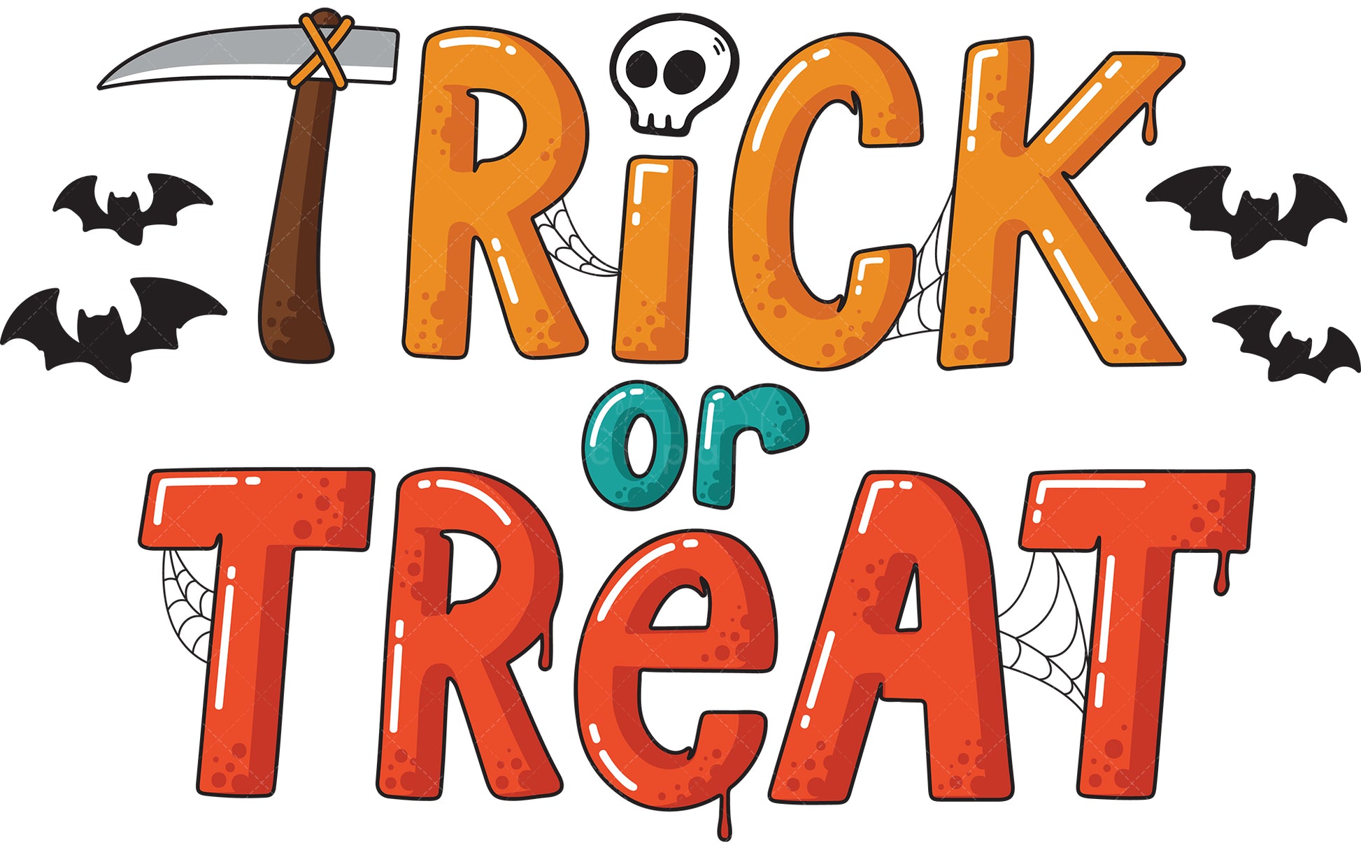 Royalty-free vector illustration of handwritten-style text art that reads "trick or treat".