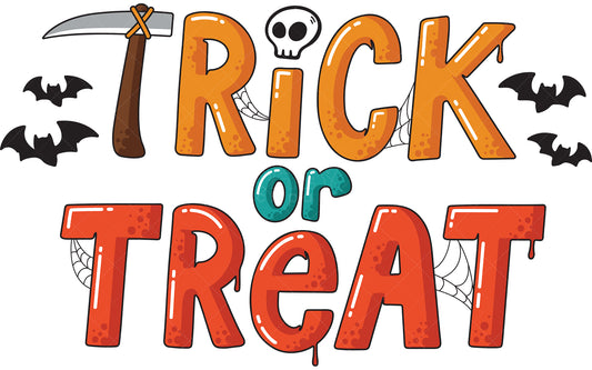 Royalty-free vector illustration of handwritten-style text art that reads "trick or treat".