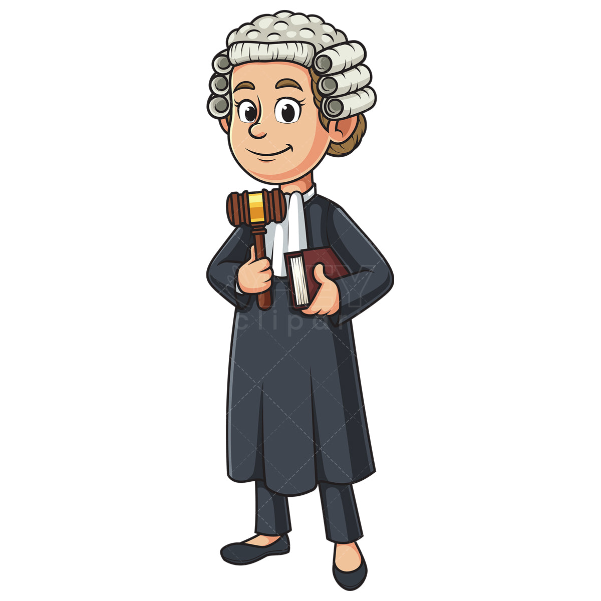 Royalty-free stock vector illustration of a woman judge holding gavel and book of law.