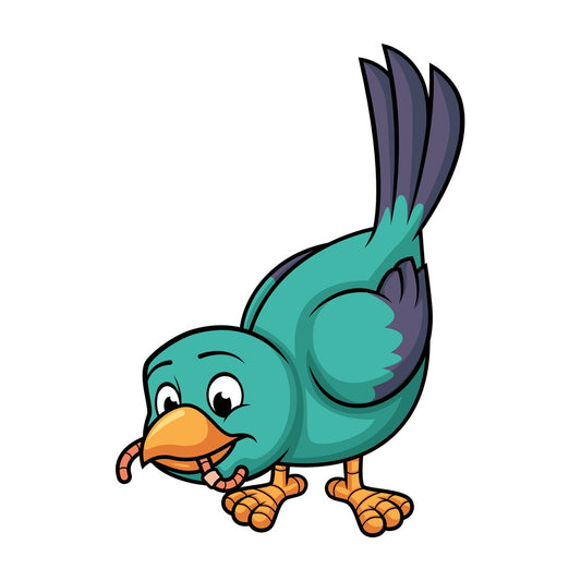 Bird eating worm. PNG - JPG and vector EPS file formats (infinitely scalable). Image isolated on transparent background.