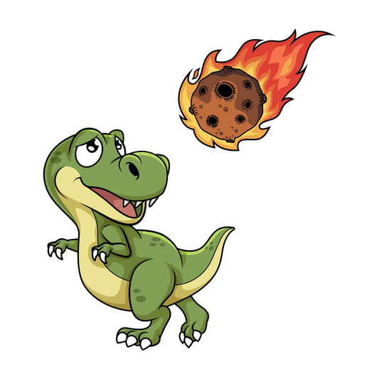 Dinosaur running from meteor. PNG - JPG and vector EPS file formats (infinitely scalable). Image isolated on transparent background.