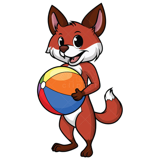 Royalty-free stock vector illustration of a fox holding beach ball.