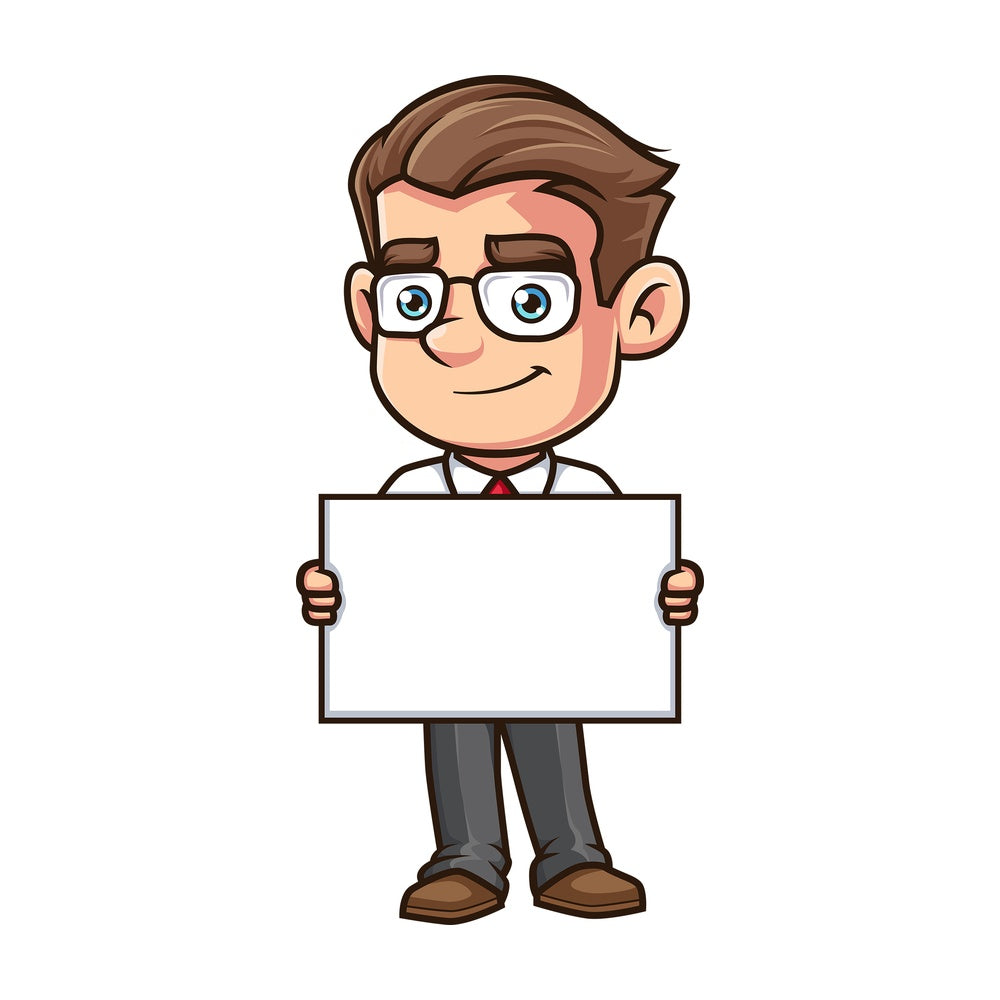 Employee holding blank sign. PNG - JPG and vector EPS (infinitely scalable).
