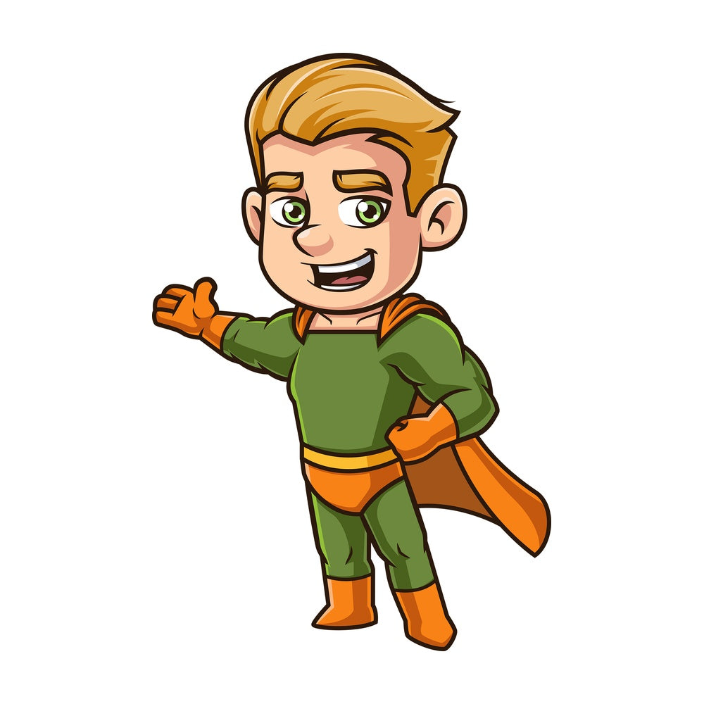 Male superhero giving presentation. PNG - JPG and vector EPS (infinitely scalable).