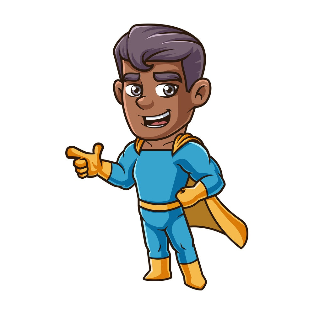 Male superhero pointing sideways. PNG - JPG and vector EPS (infinitely scalable).