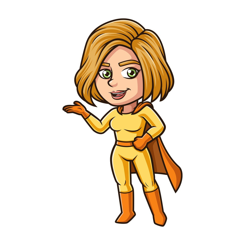 Female superhero giving a presentation. PNG - JPG and vector EPS (infinitely scalable).
