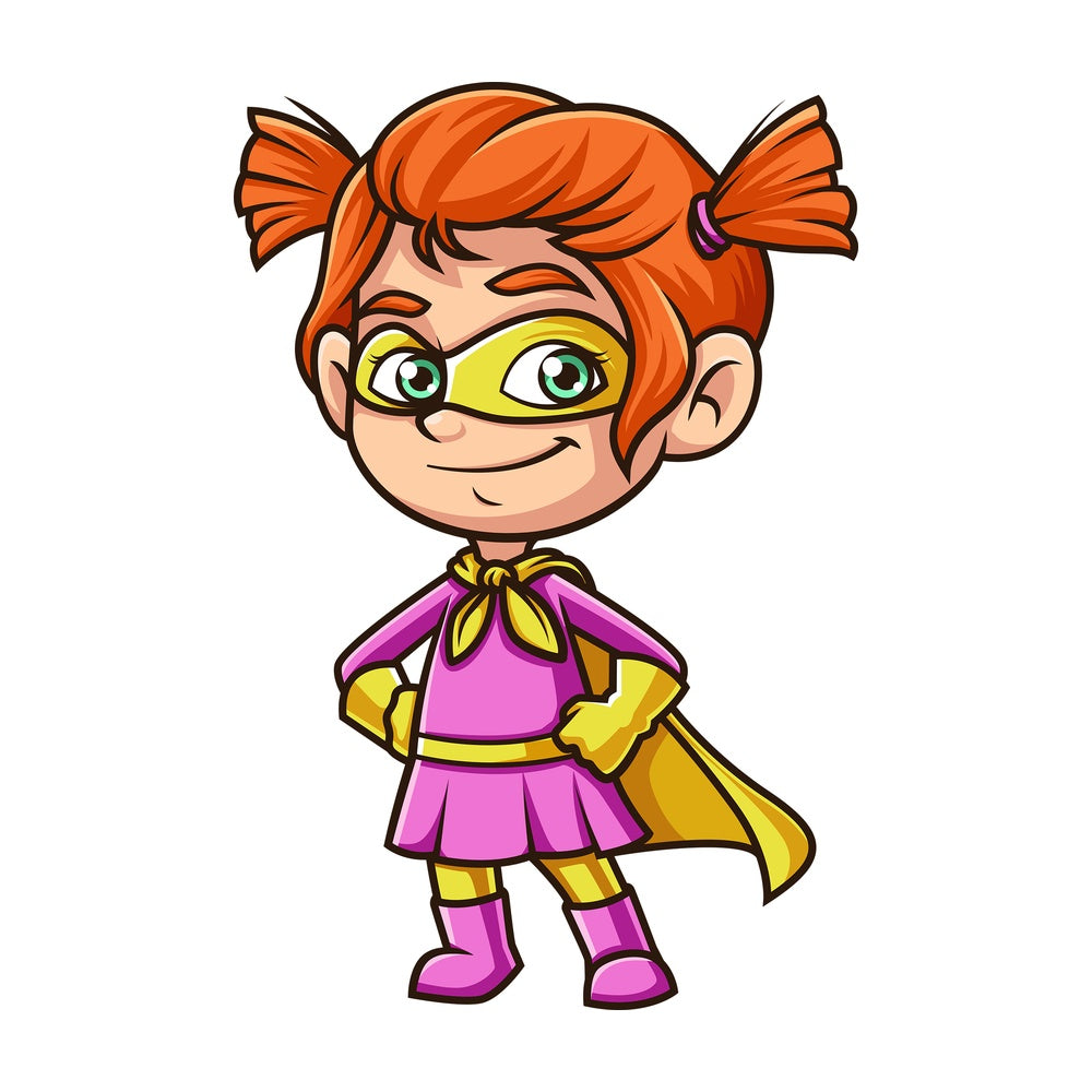 Cheerful little girl superheroine. PNG - JPG and vector EPS (infinitely scalable).