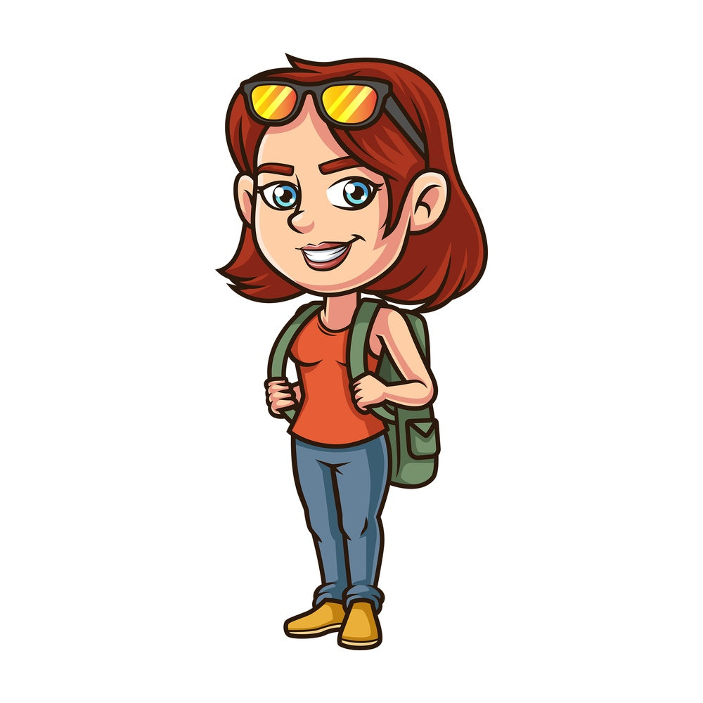 Female tourist with backpack. PNG - JPG and vector EPS (infinitely scalable).