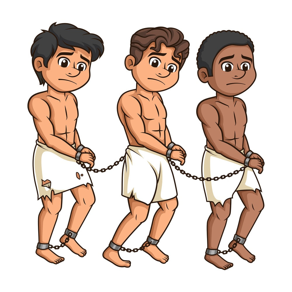 Male slaves chained together. PNG - JPG and vector EPS (infinitely scalable).