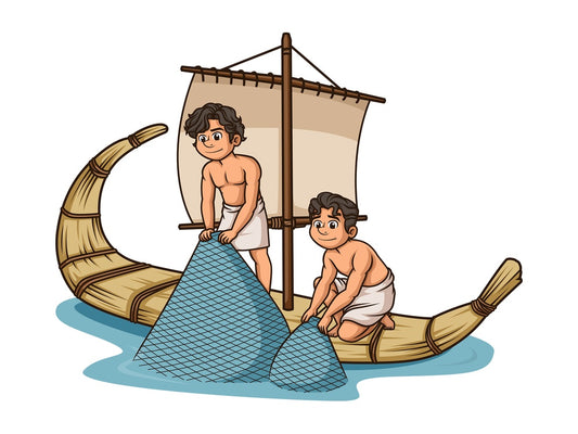 Ancient world fishermen fishing. PNG - JPG and vector EPS file formats (infinitely scalable). Image isolated on transparent background.