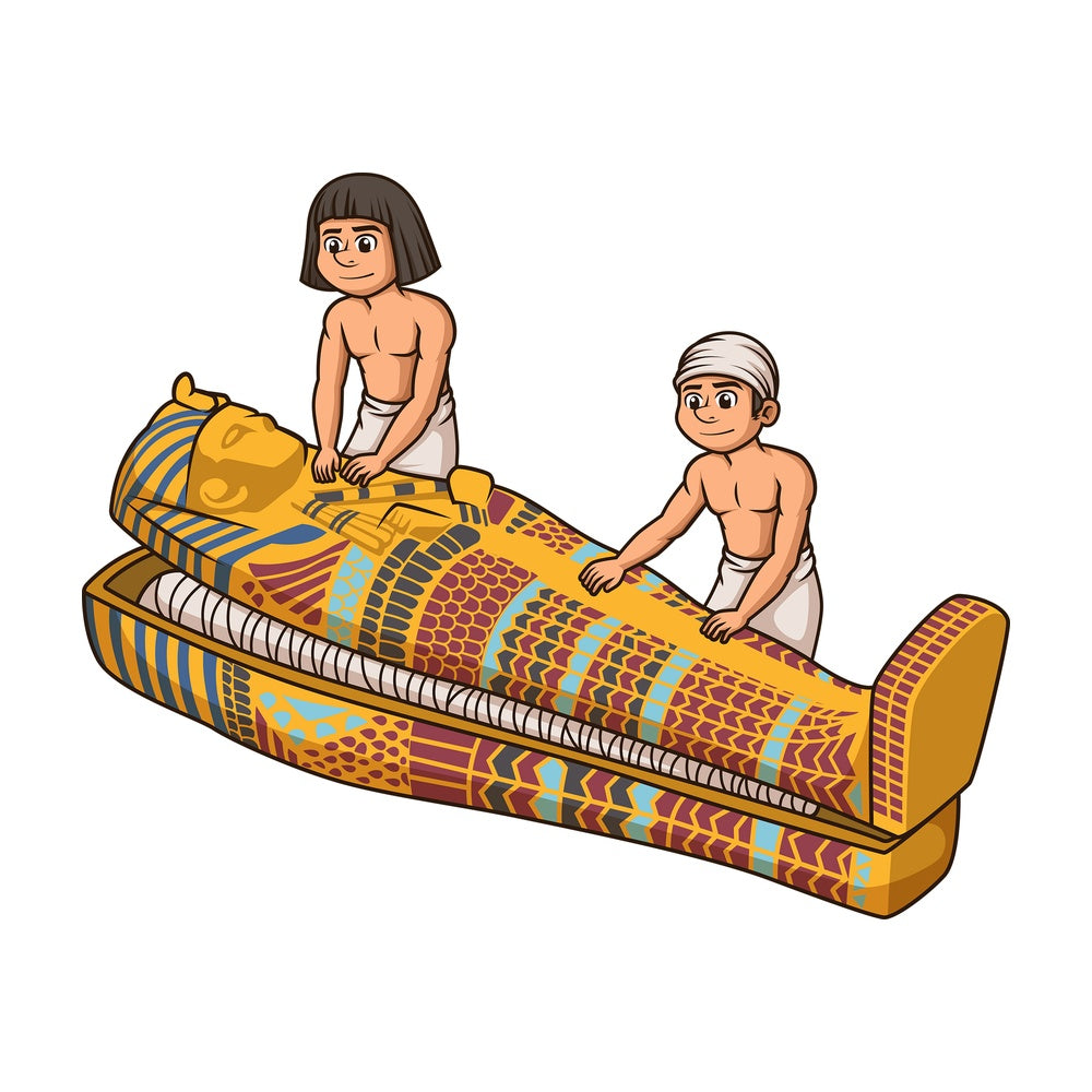 Egyptians closing a sarcophagus. PNG - JPG and vector EPS file formats (infinitely scalable). Image isolated on transparent background.