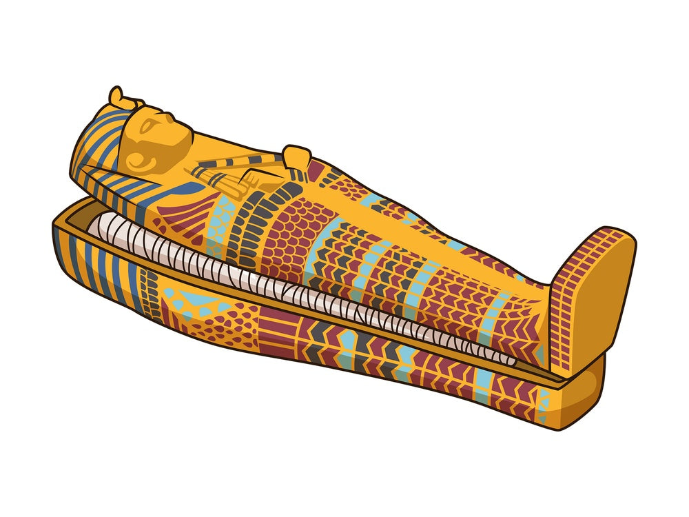 Half open egyptian sarcophagus. PNG - JPG and vector EPS file formats (infinitely scalable). Image isolated on transparent background.