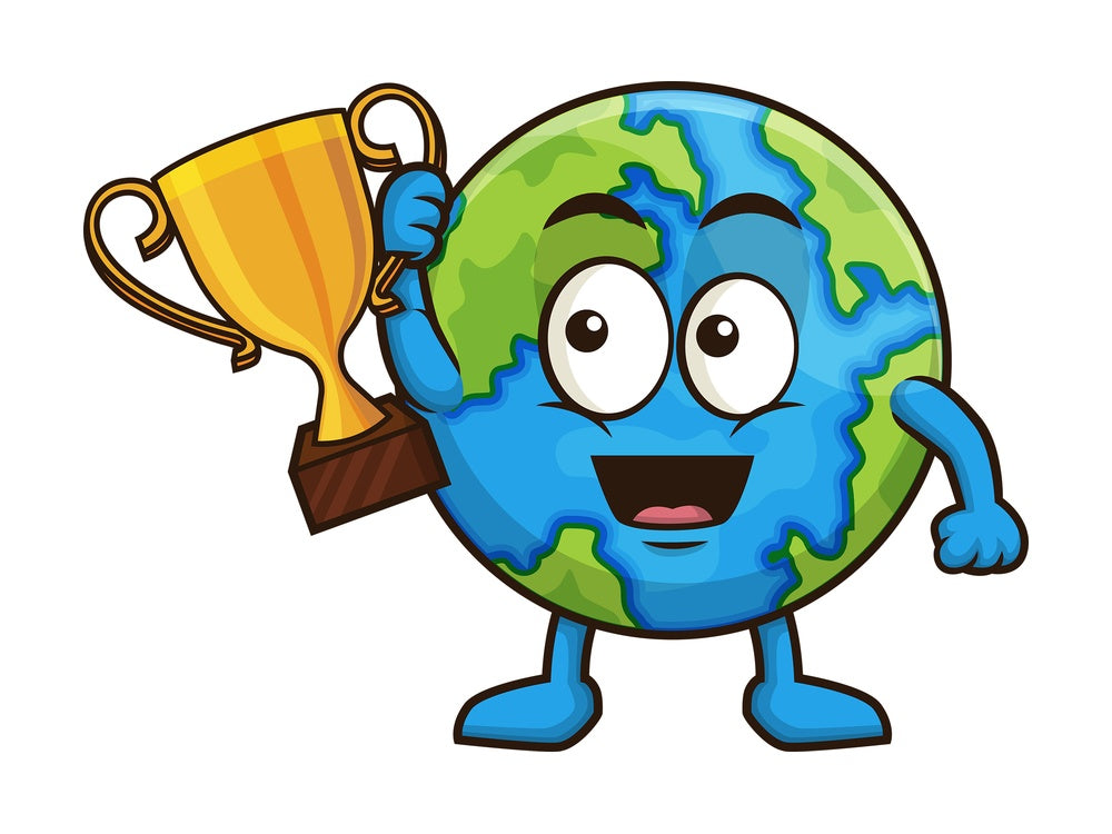 Earth holding gold trophy. PNG - JPG and vector EPS (infinitely scalable).