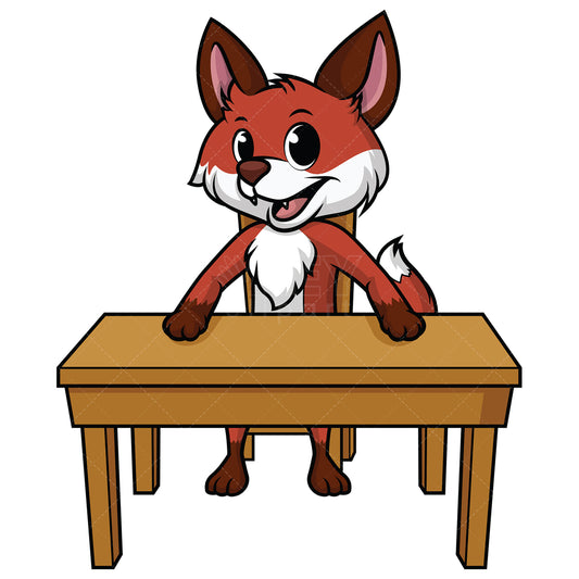 Royalty-free stock vector illustration of a fox student desk.