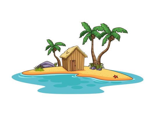 Tropical island with wooden hut. PNG - JPG and vector EPS (infinitely scalable).
