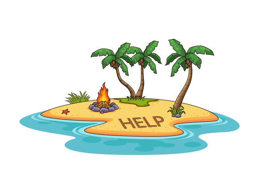Island with help distress signal. PNG - JPG and vector EPS (infinitely scalable).