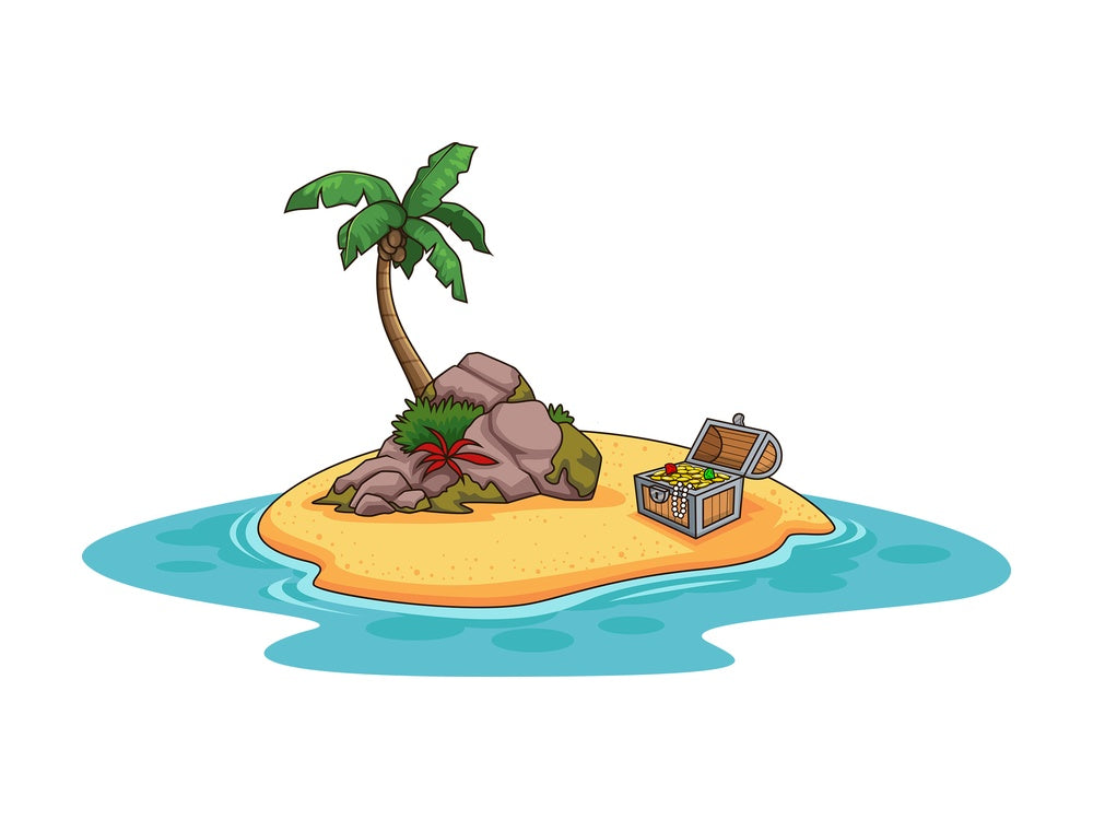 Small island with treasure chest. PNG - JPG and vector EPS (infinitely scalable).