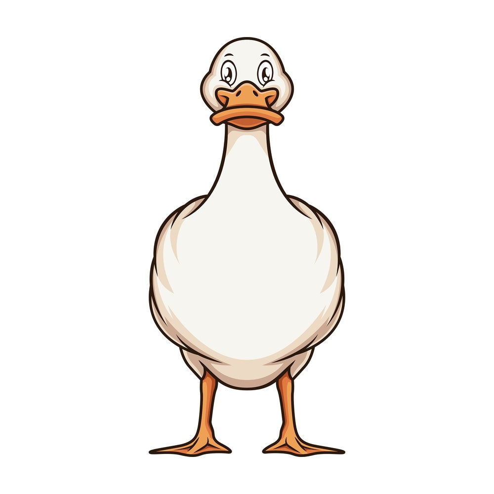 Cute Cartoon Yellow Duck Standing Front View