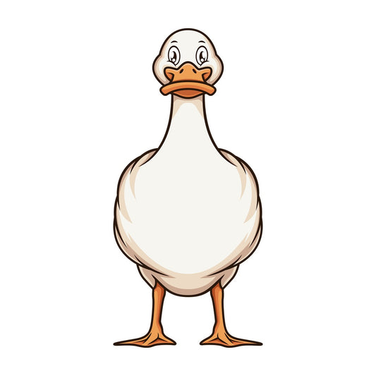 Cute Cartoon Yellow Duck Standing Front View
