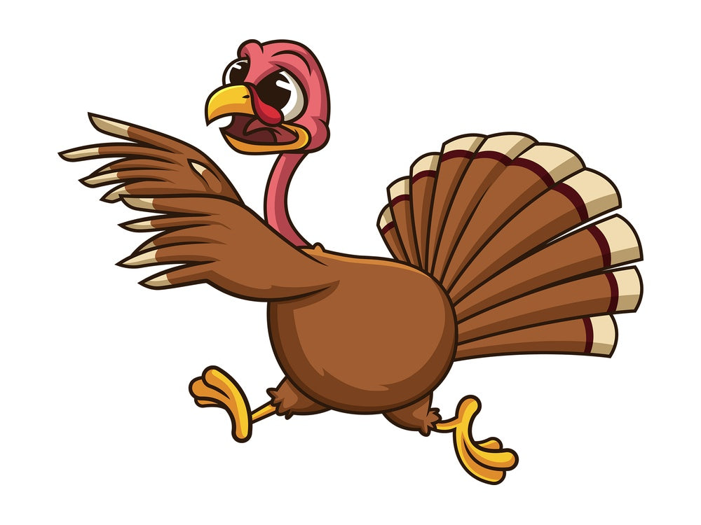 Scared turkey running away. PNG - JPG and vector EPS (infinitely scalable). Image isolated on transparent background.
