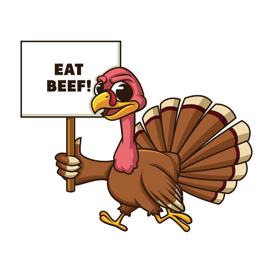 Angry turkey eat beef sign. PNG - JPG and vector EPS (infinitely scalable).