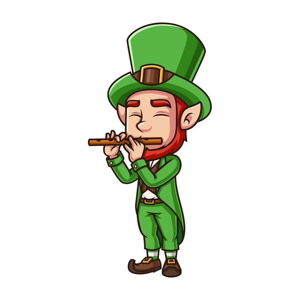 Leprechaun playing flute. PNG - JPG and vector EPS (infinitely scalable). Image isolated on transparent background.