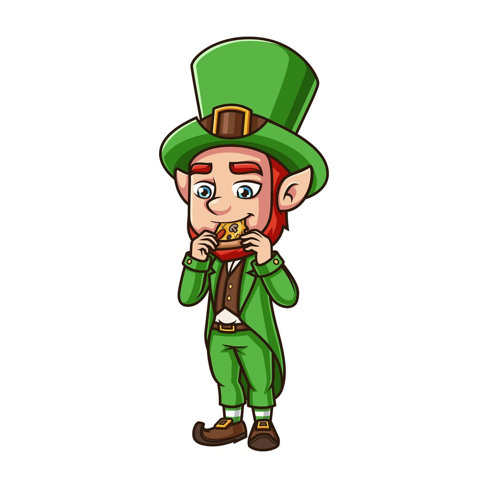 Leprechaun eating pizza. PNG - JPG and vector EPS (infinitely scalable).