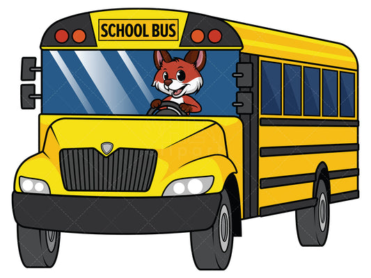 Royalty-free stock vector illustration of a fox on school bus.