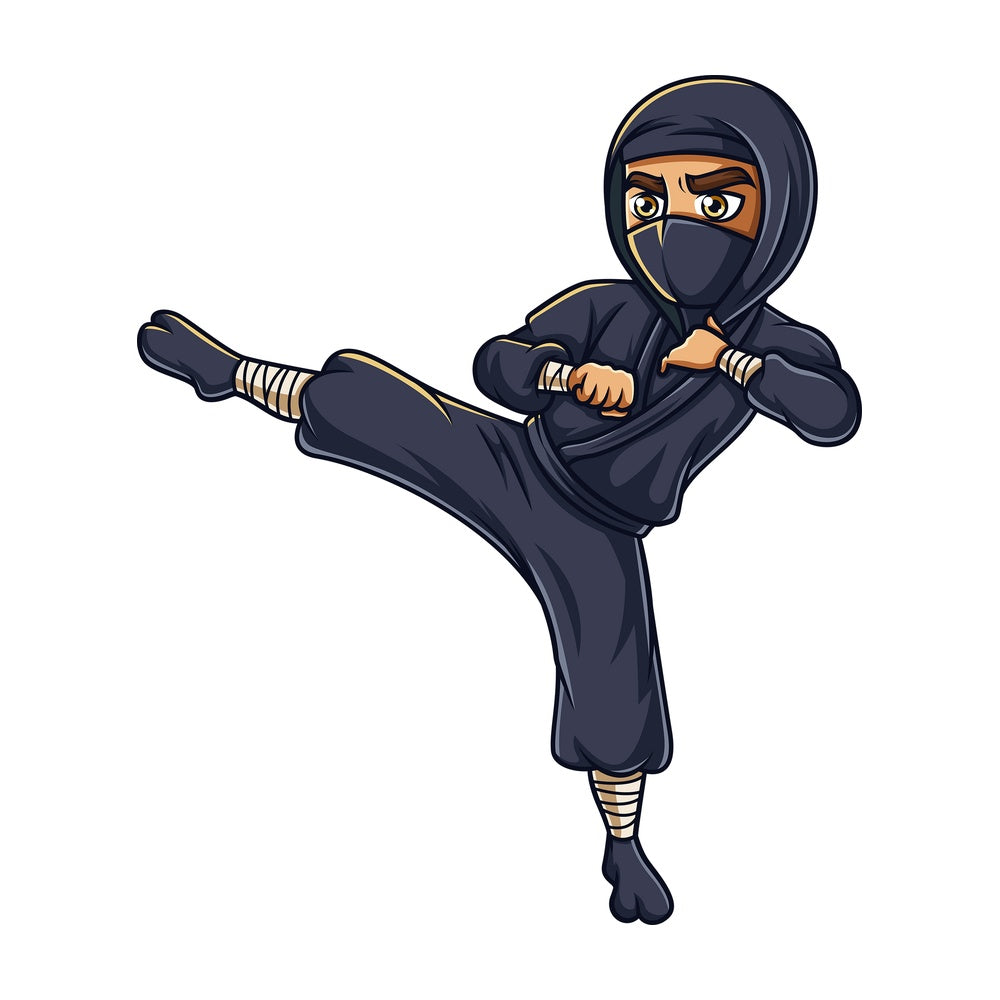 Japanese ninja kicking. PNG - JPG and vector EPS (infinitely scalable).