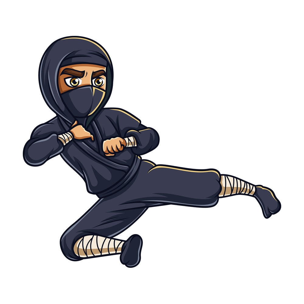 Japanese ninja flying kick. PNG - JPG and vector EPS (infinitely scalable).