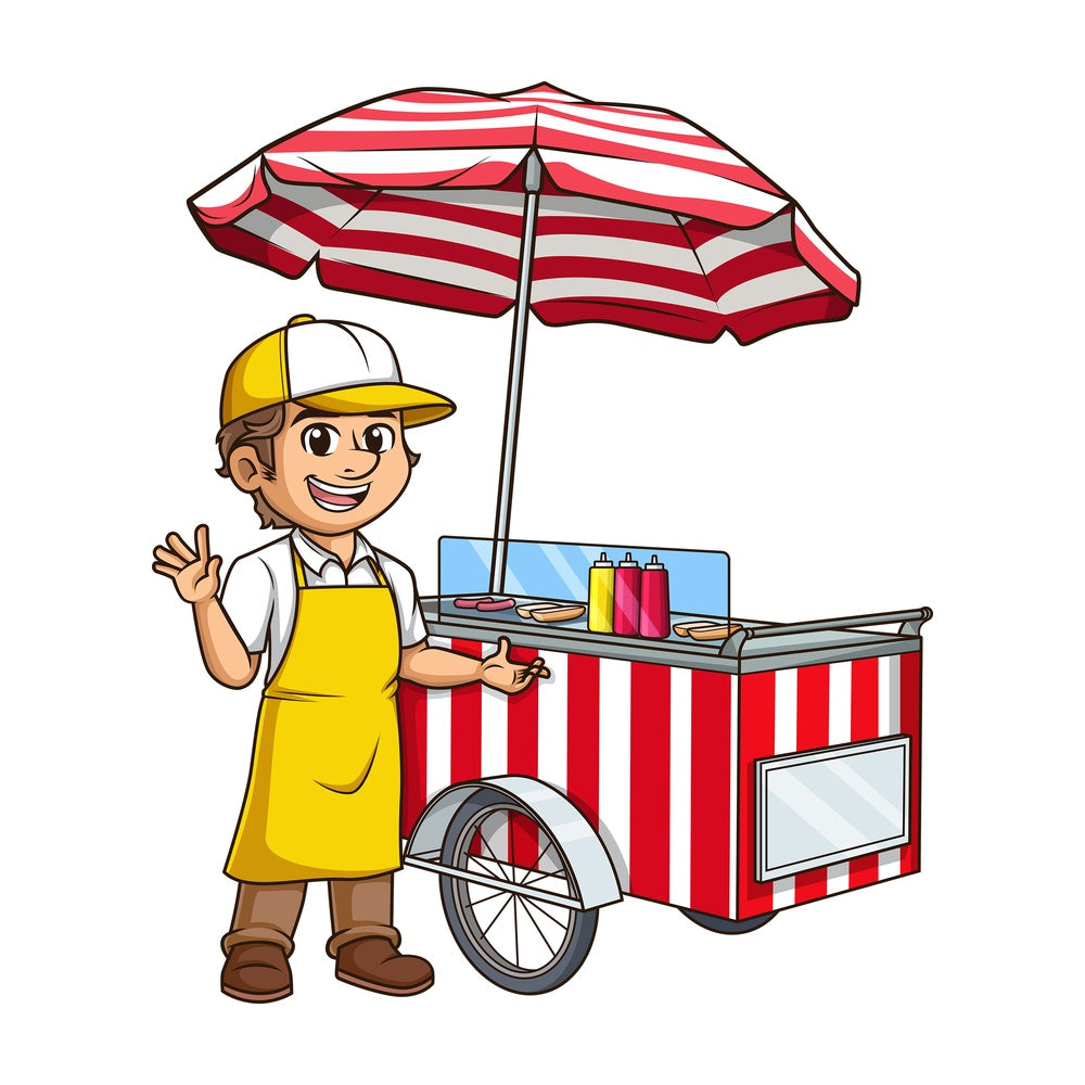 Male hot dog seller. PNG - JPG and vector EPS (infinitely scalable).