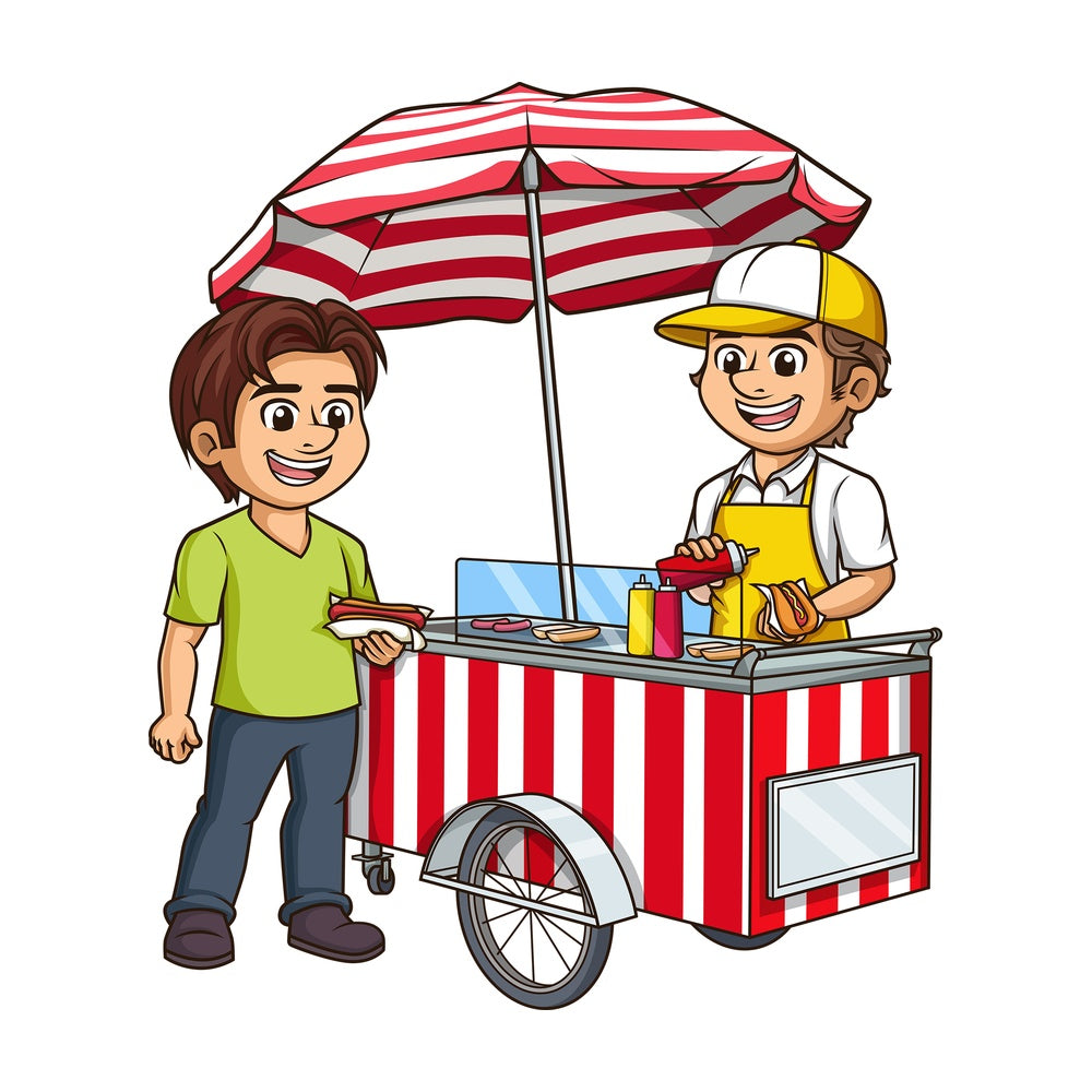 Man selling hot dogs. PNG - JPG and vector EPS (infinitely scalable).