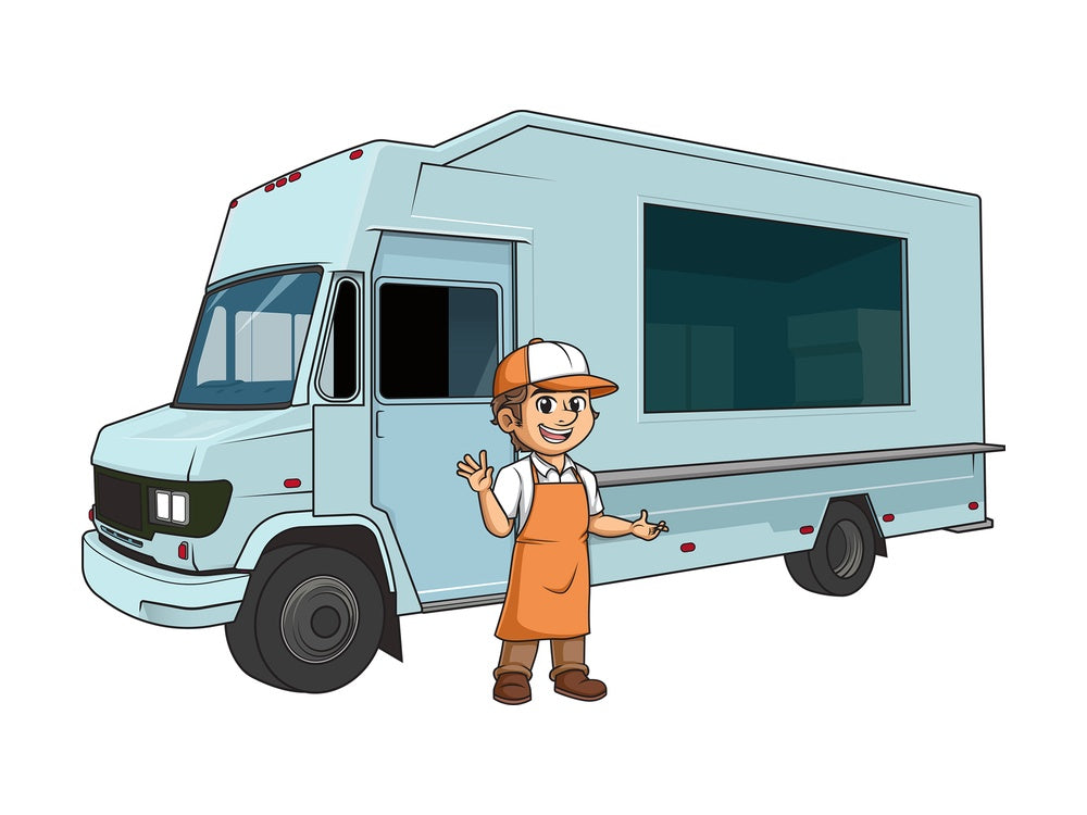 Man with food truck. PNG - JPG and vector EPS (infinitely scalable).