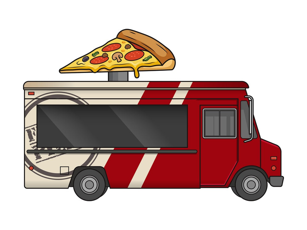 Red Pizza Food Truck Side View
