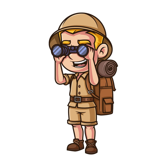 Explorer looking through binoculars. PNG - JPG and vector EPS (infinitely scalable).