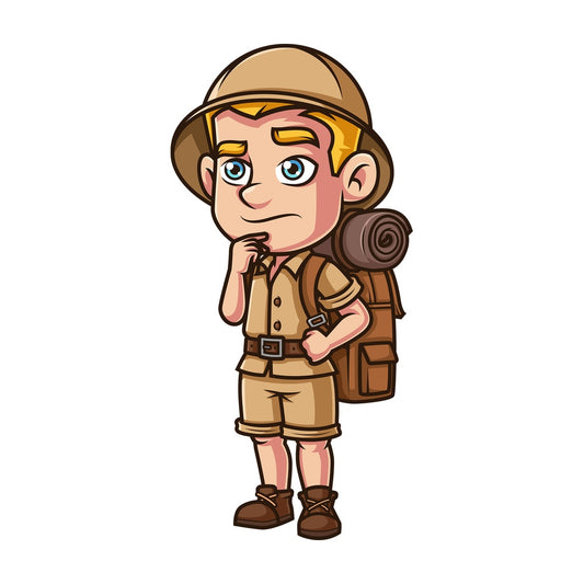 Male safari explorer thinking. PNG - JPG and vector EPS (infinitely scalable).