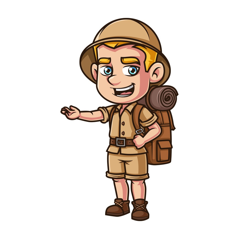 Male safari explorer presenting. PNG - JPG and vector EPS (infinitely scalable).