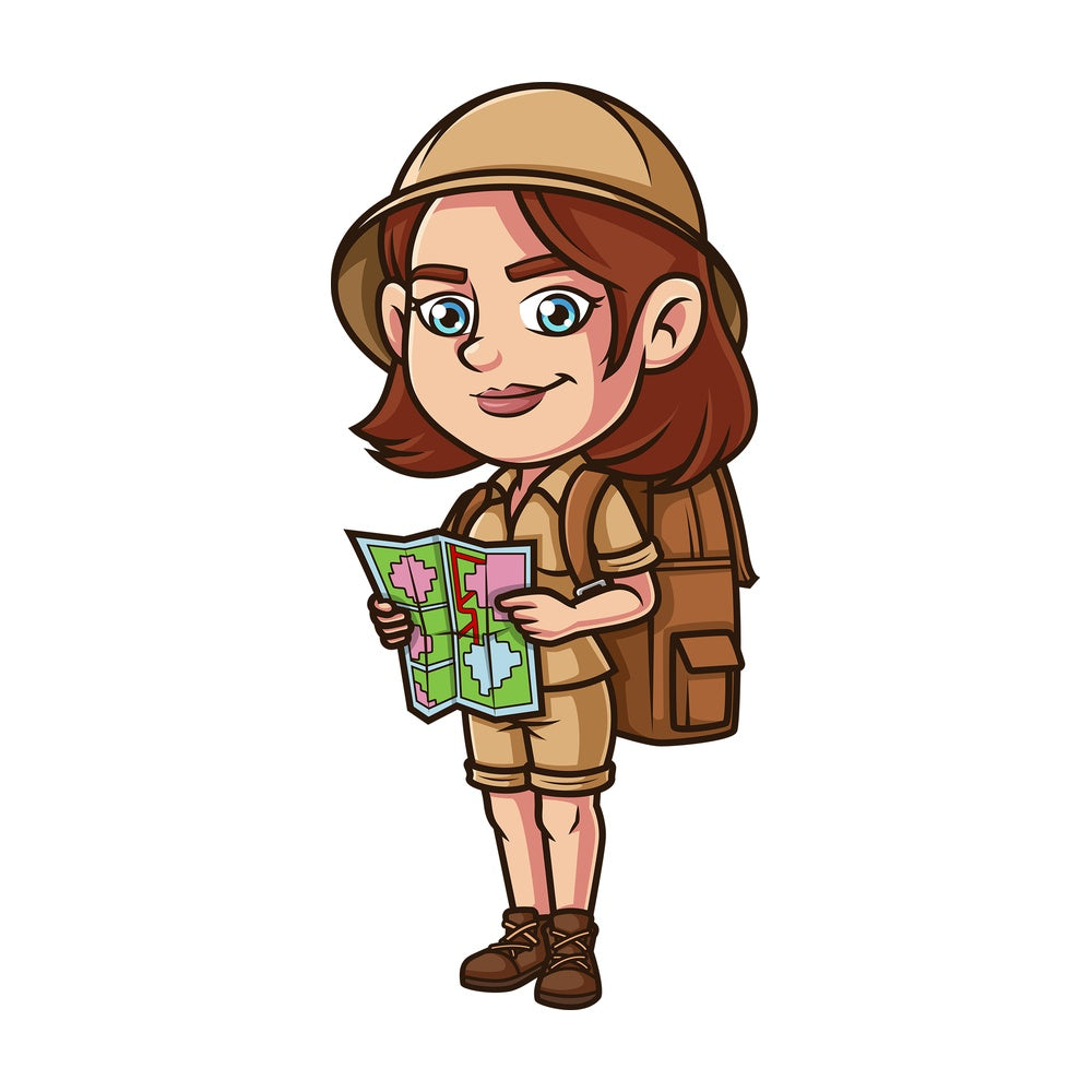 Woman explorer with map. PNG - JPG and vector EPS (infinitely scalable).