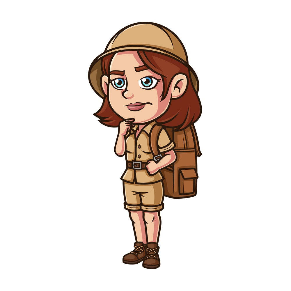 Female explorer contemplating. PNG - JPG and vector EPS (infinitely scalable).