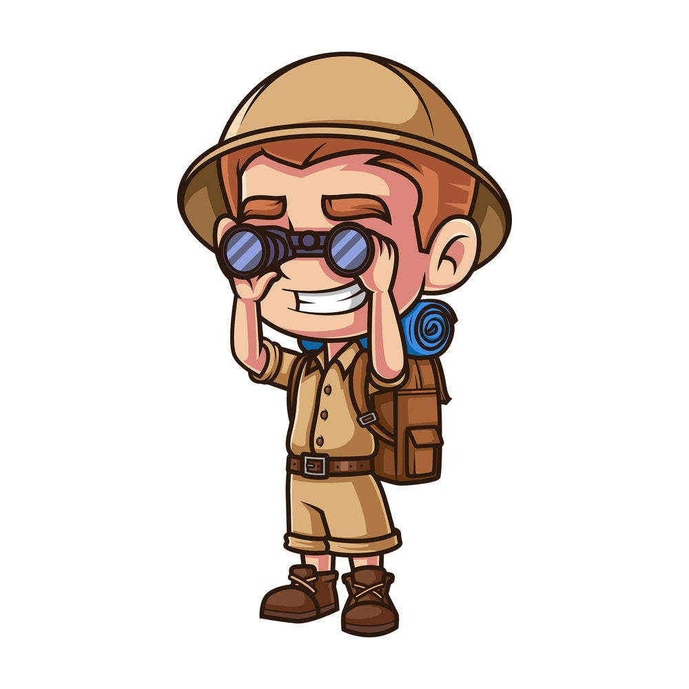 Boy explorer with binoculars. PNG - JPG and vector EPS (infinitely scalable).